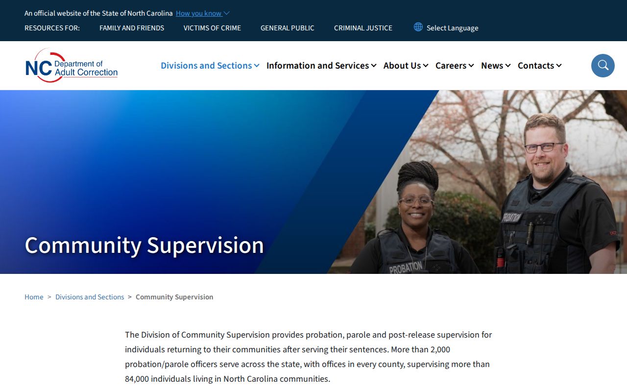 North Carolina community supervision overview for probation parole and post-release supervision