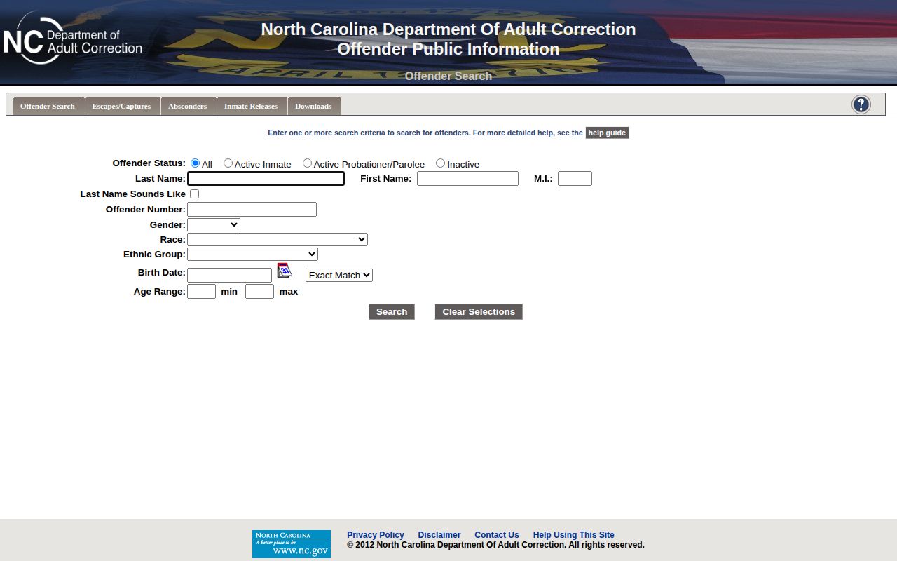 Wilson County released inmate NCDAC status and name search controls
